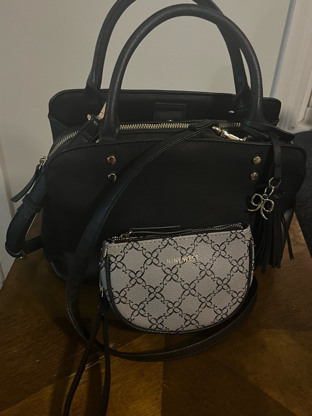 Nine West Black Tote with Monogram Crossbody Pouch
